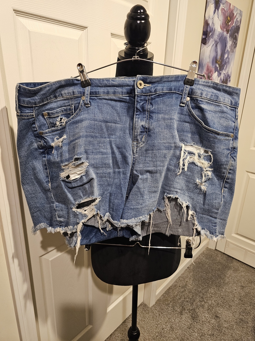 Distressed Blue Denim Shorts